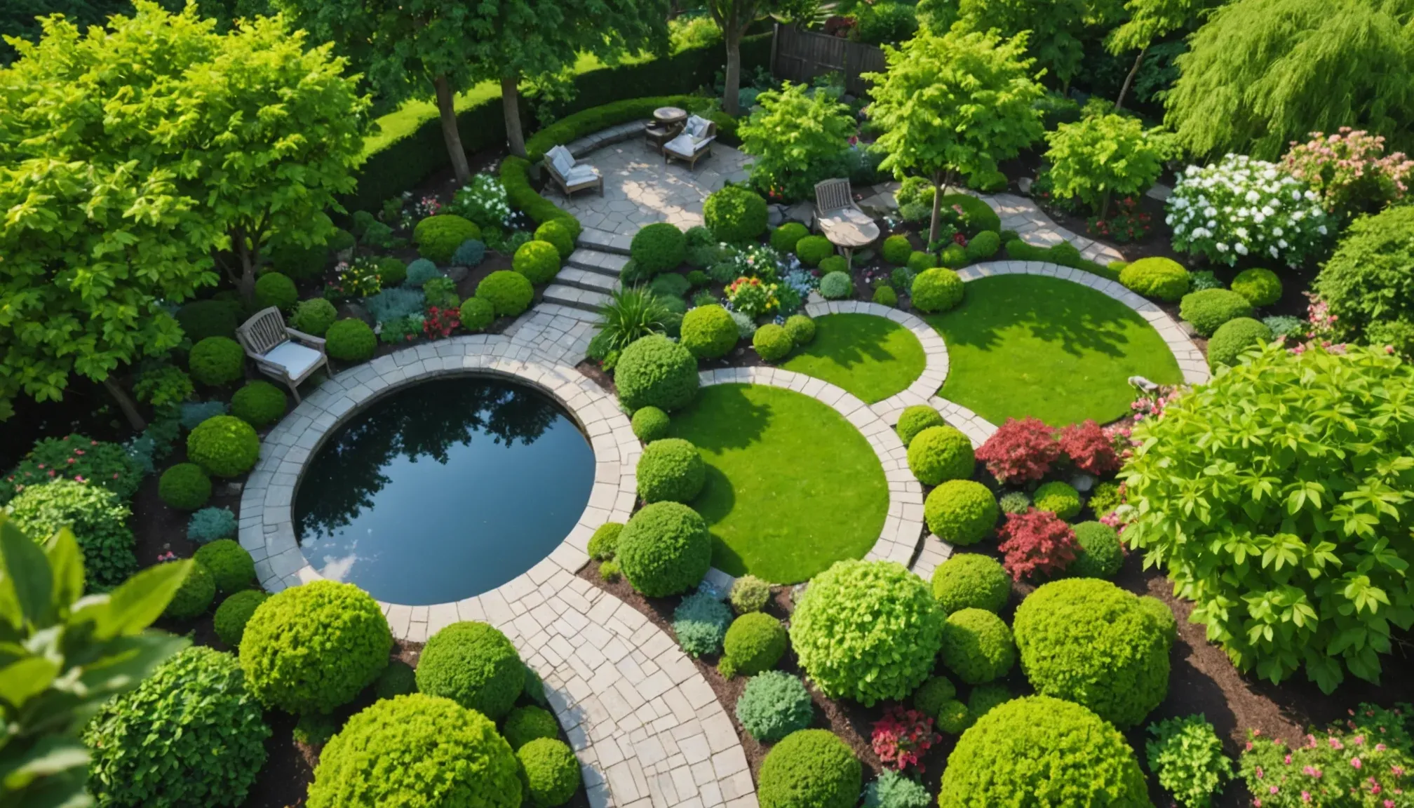 High angle view of a serene garden space for reflection and relaxation